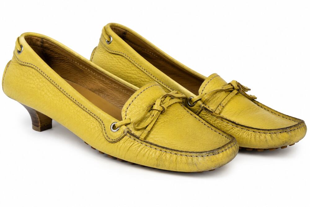 Vintage Y2K Car Shoe Prada Yellow Leather Driving Loafers Heels 36 Italy